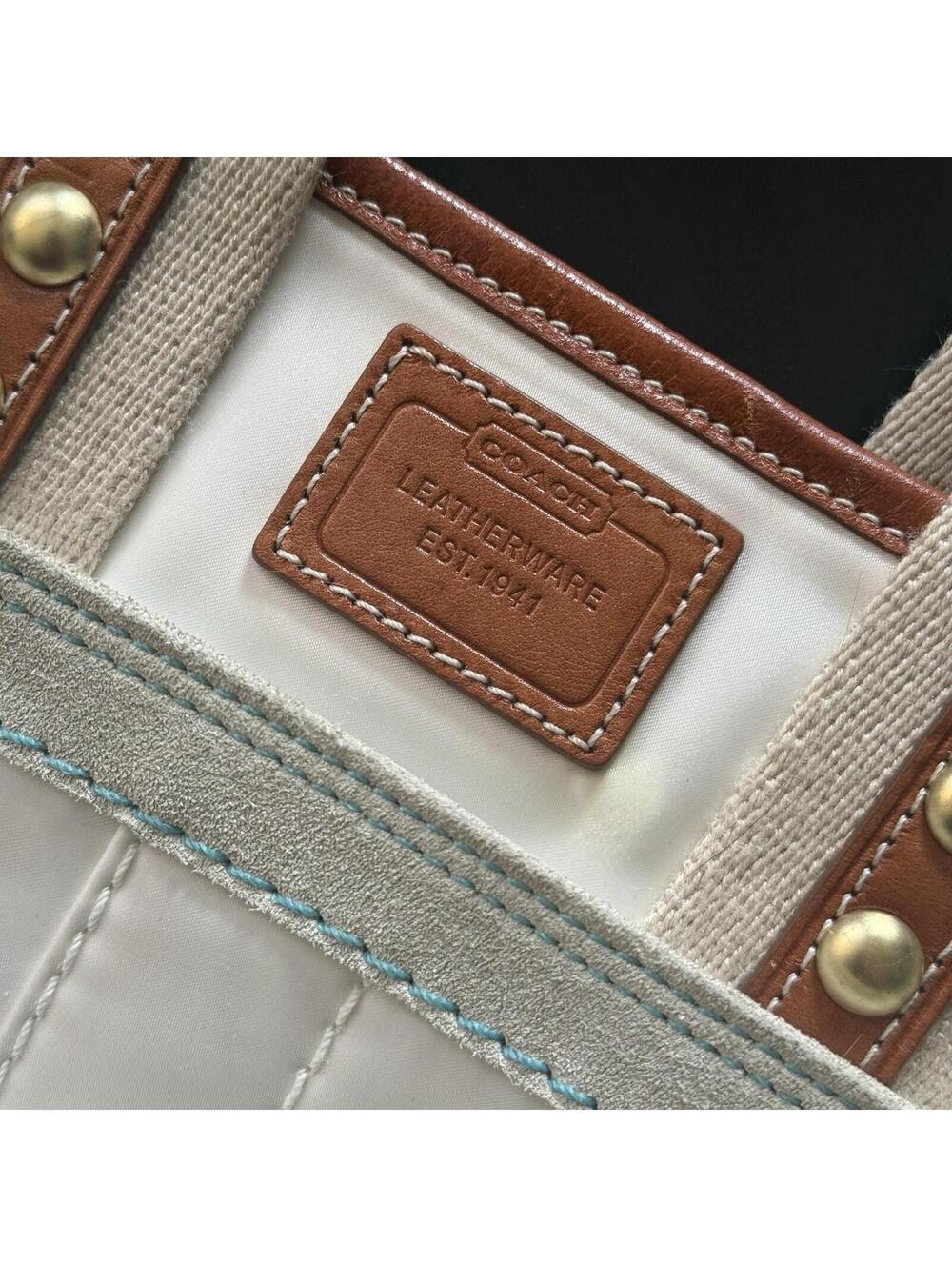 Vintage Coach Hamptons Satin Mini Tote – White with Turquoise/Aqua Accents Y2K - Picture 2 of 9
